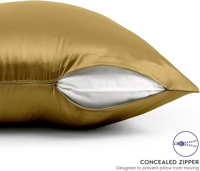Tafts Silk Pillow Cases - 22mm 100% Pure Mulberry 6A Silk Pillowcase for Hair & Skin with Zipper Closure, Cooling, Natural, Organic, Double Sided Pillow Case (Gold, Queen 20x30 1pc)
