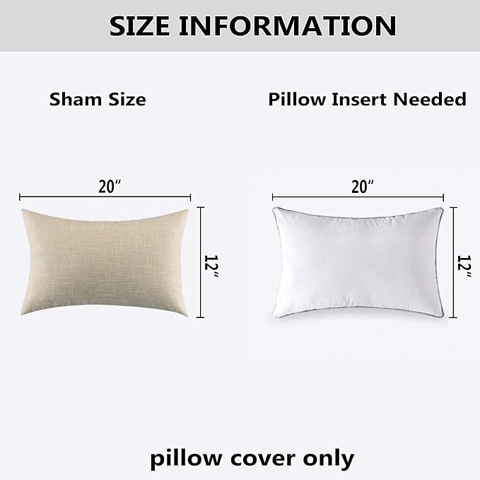 Kevin Textile Lumbar Throw Pillow Cover Both Sides Faux Linen Soft Solid Decorative Rectangular Cushion Case for Bedroom/Car, 2 Pcs, 12x20 Inch, Cream Beige