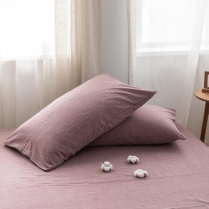 FACE TWO FACE Bedding Duvet Cover Set100% Washed Cotton Duvet Cover Linen Like Textured Breathable Durable Soft Comfy(Queen, Purple Bean Paste)