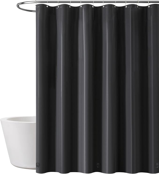 LONDON FOG 8G PEVA Shower Liner with Metal Grommets 1-Piece Standard Shower Curtain in Black, 70 x 72, PEVA, Adult, All Season, Oeko-TEX Certified