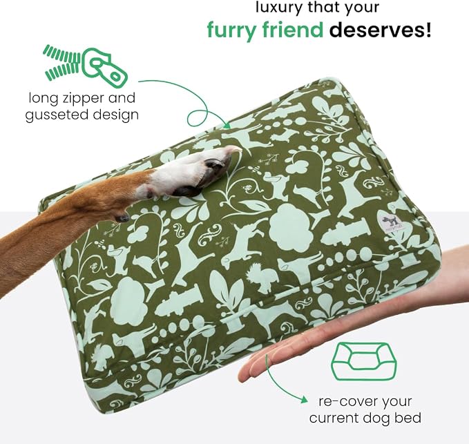 Molly Mutt Medium to Large Dog Bed Cover, Amarillo by Morning, Olive Green & Light Blue 27"x36"x5"