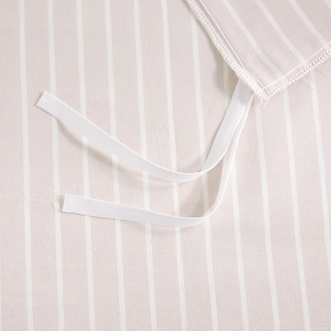NEXHOME PRO Striped Duvet Cover Twin Size,100% Washed Cotton Bedding Set,Textured Linen Feel,Breathable,Organic,2 Piece(White Stripes 68x90)