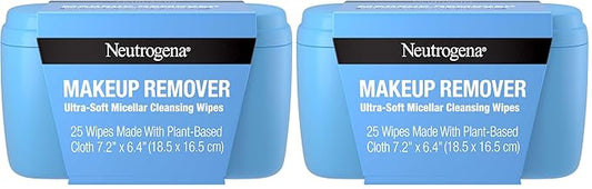 Neutrogena Makeup Remover Wipes, 25 ct, Pack of 2 | 100% Plant-Based Cloth | Gentle | Soap & Alcohol-Free | Removes Waterproof Mascara
