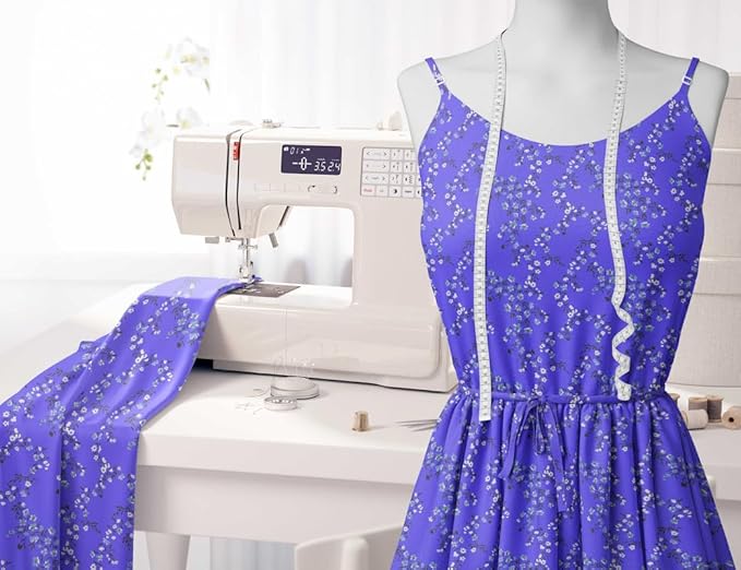Soimoi Luxurious 58" Wide Blue - Floral Printed, Cotton Jersey Fabric - Perfect Material for Clothing, Home Decor, Craft Projects, 1 Yard