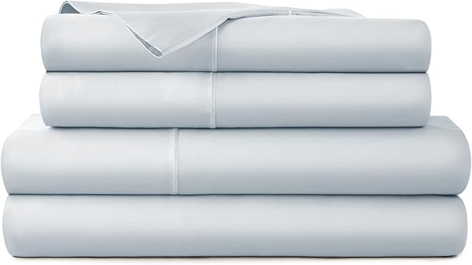 100% Organic Cotton Sheets Full Size - GOTS Certified Organic Bed Sheets with Deep Pocket 300 Thread Count & Cozy Sateen Weave Gets Softer with Each Wash - Luxury 4 Piece Set (Powder, Full)