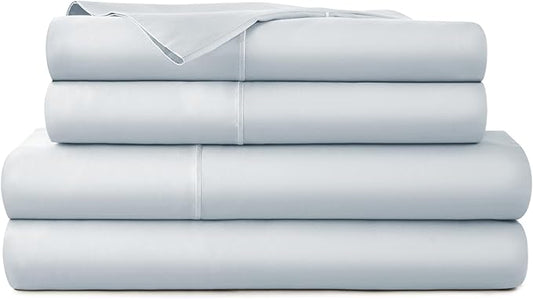 100% Organic Cotton Sheets Queen Size - GOTS Certified Organic Bed Sheets with Deep Pocket 300 Thread Count & Cozy Sateen Weave Gets Softer with Each Wash - Luxury 4 Piece Set (Powder, Queen)