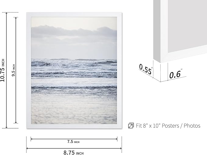 Monem Art Pastel Ocean Waves Seascape Photography Print - Minimalist Coastal Landscape Art Poster - Wall Decor for Living Room, Bedroom or Office - 8x10 White Framed Wall Art by Mareike Bohmer