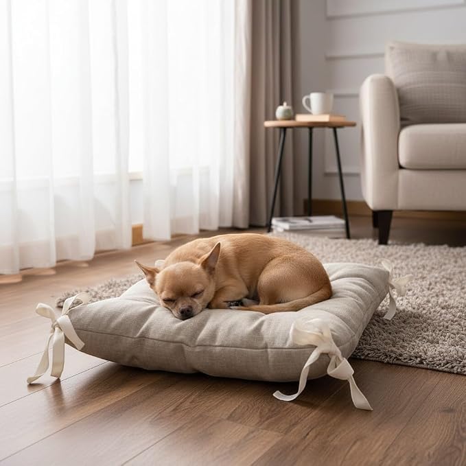 Hemp Pet Bed for Dogs and Cats, Natural Washable Pet Cushion, Soft Floor Pillow with 800 g Filling, Hemp Fabric 180 g/m² (Medium)