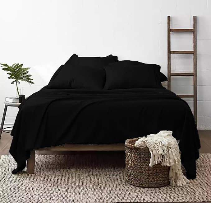 100% Real Certified Organic Cotton Bedsheet Set, Twin Size 6 Piece 1000 Thread Count Sheets Sets, [1 Fitted + 1 Flat + 4 Pillowcases], Extra 24" Deep Pocket - Black