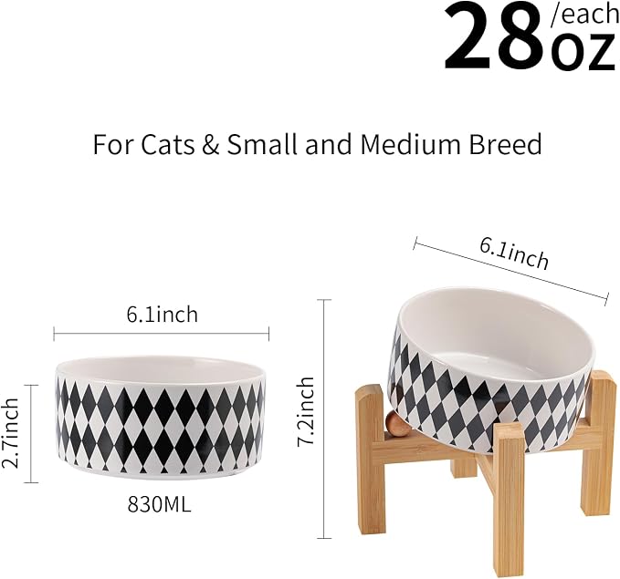 Elevated/Raised 15°Tilted Anti Slip Ceramic Dog Bowl for Small/Medium Breeds,Slanted Bulldog Big Face Pet Food Water Feeding Dish with Stand for Cats and Dogs (3.6 Cups/28 OZ) Black Chestnut