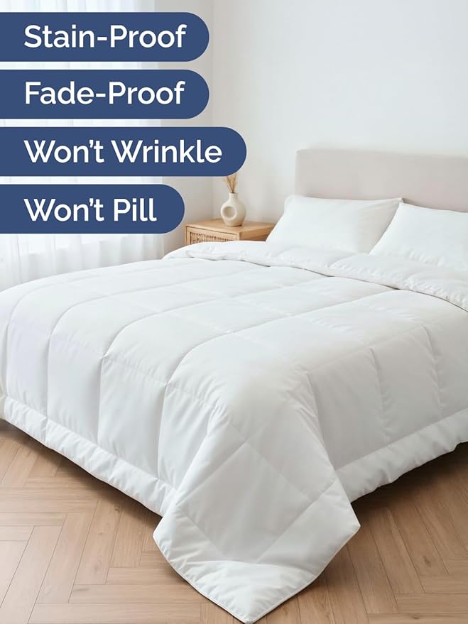 Queen Size, White Alternative Down Comforter - Warm, Lightweight & Breathable Hotel Quality Bedding Set for Men, Women, Kids & Teens - All Season Oversized Cooling Microfiber Duvet Insert Comforter