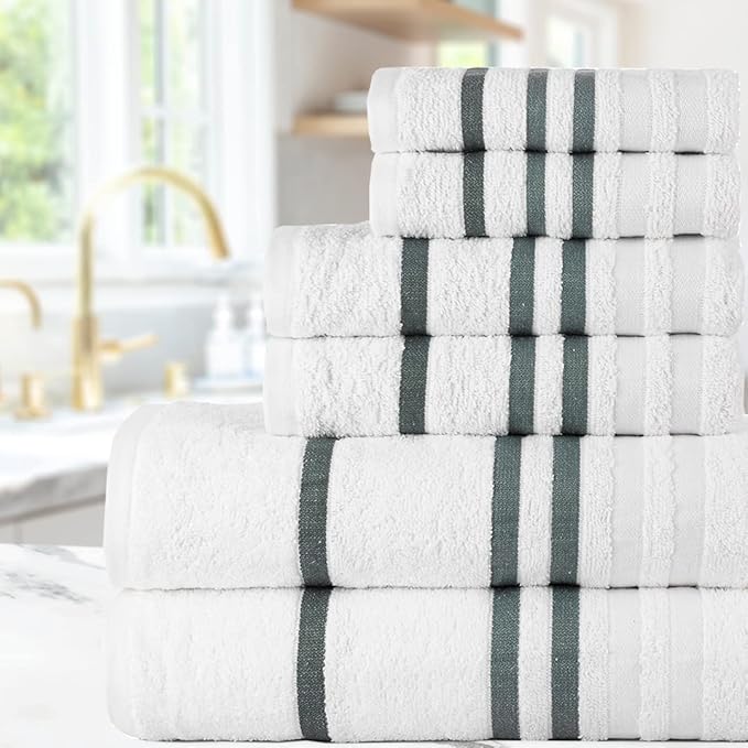 CASA COPENHAGEN Exotic 6 Pieces Towel Set- Snow White, 525 GSM 2 Bath Towel 2 Hand Towel 2 Washcloth, Designed in Denmark Made of Soft Egyptian Cotton for Bathroom, Kitchen & Shower