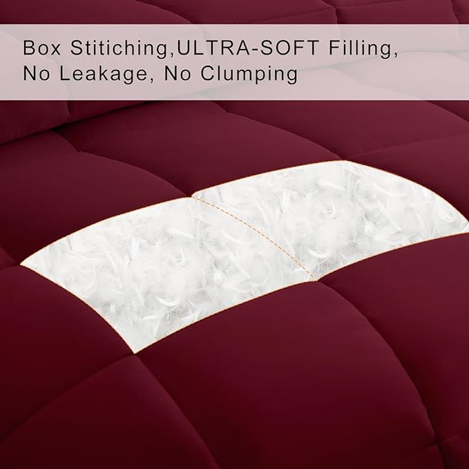 COHOME Premium Twin XL Size Comforter, All-Season Quilted Down Alternative Duvet Insert, Luxury Hotel GentleSoft Comforter with Anti-Clump Tech & 8 Tabs - Reversible - Burgundy 68x92 inches