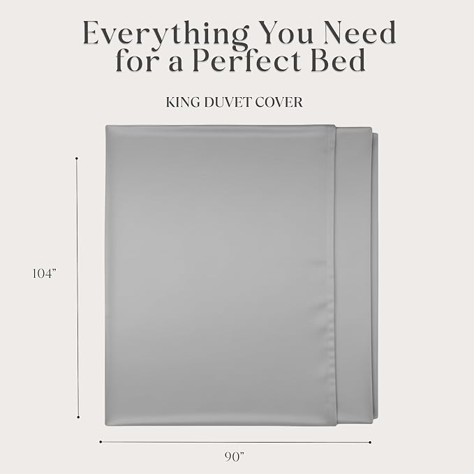 Delilah Home 100% Organic Cotton Duvet Cover, GOTS & Vegan.org Verified, Long Stem 300 TC Sateen Bedding, Non-Synthetic, Deep Pocket Fitted Linen, Lightweight, All-Season, 1 Piece King Size - Grey