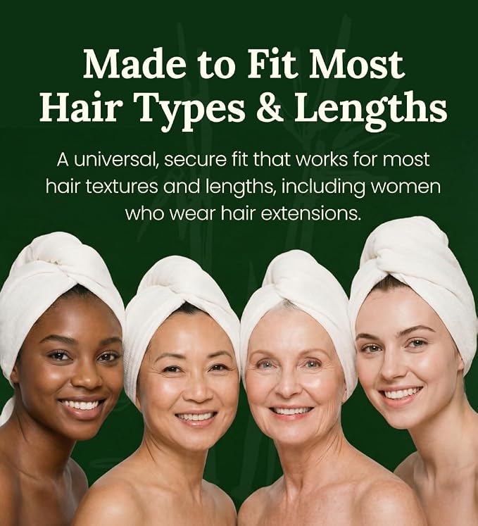 Hair Towel Wrap for Women, Bamboo Made for Advanced Absorption & Fast Drying, Anti-Frizz & Curl Friendly, Superior Alternative to Microfiber Hair Towel Wrap, Includes Elastic Strap, Ivory White 1-Pack