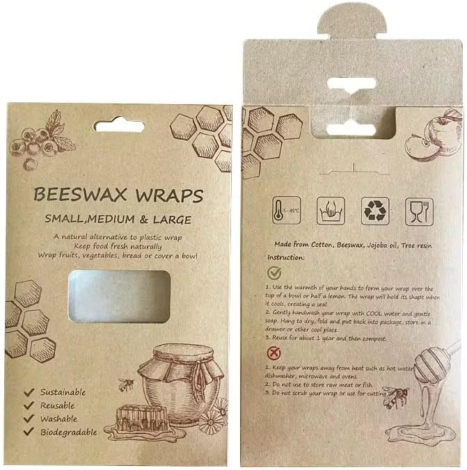 Beeswax Wrap Reusable Beeswax Food Wraps, Eco Friendly, Sustainable Wraps, 3 Pack (S, M, L)