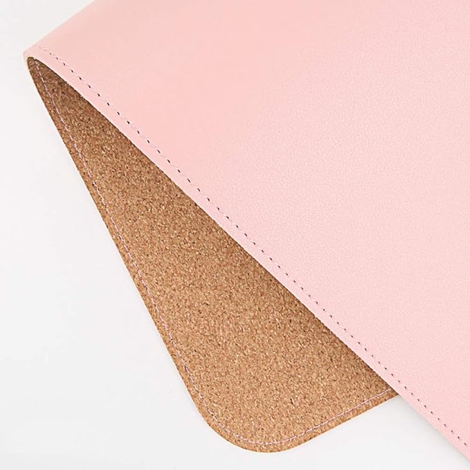 Ruby Lil Natural Cork & Leather Desk Writing Mat, Dual Use Desk Matt for Desktop,Multifunctional Office Desk Pad, PU Leather Mouse Pad,Pink,31"x 16"