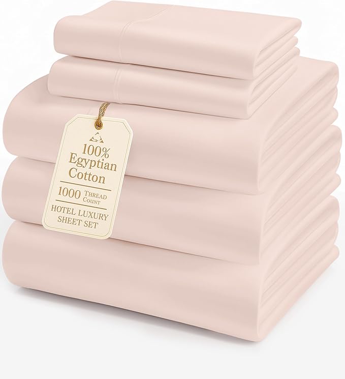 LANE LINEN 100% Cotton Split King Bedding Set for Adjustable Beds - 1000 Thread Count, Fully Elasticized Reinforced 15" Extra Deep Pocket Split King Sheets, Sateen Weave for Silky Finish - Sepia Rose
