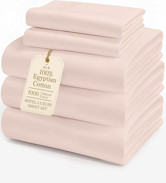 LANE LINEN 100% Cotton Split King Bedding Set for Adjustable Beds - 1000 Thread Count, Fully Elasticized Reinforced 15" Extra Deep Pocket Split King Sheets, Sateen Weave for Silky Finish - Sepia Rose