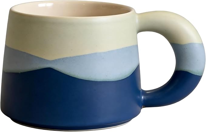 10.8 oz Kiln Change Ceramic Coffee Mug with Handle, Gradient Color Reusable Coffee Cup, Dishwasher & Microwave Safe, Lead-Free, Durable for Office Home Daily Use (R Blue)