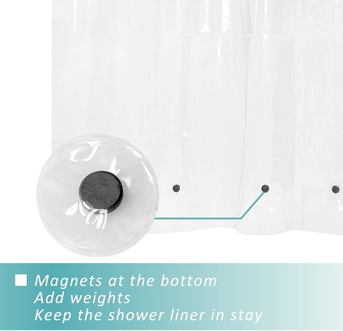 Mrs Awesome 66x72 Shower Curtain Liner with 6 Magnets Clear Thick PEVA Waterproof Plastic Shower Curtain 66 x 72 inches, Clear