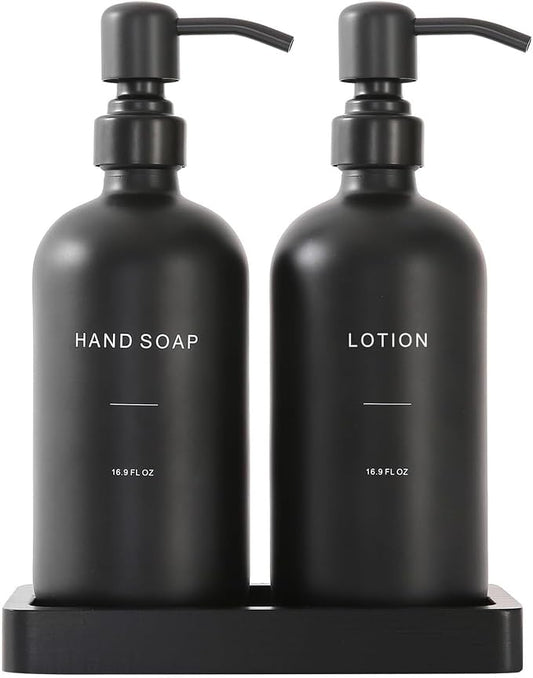 soap Dispenser Soap Dispenser Set Glass Bathroom Liquid(Black Pump+Black Bottle)