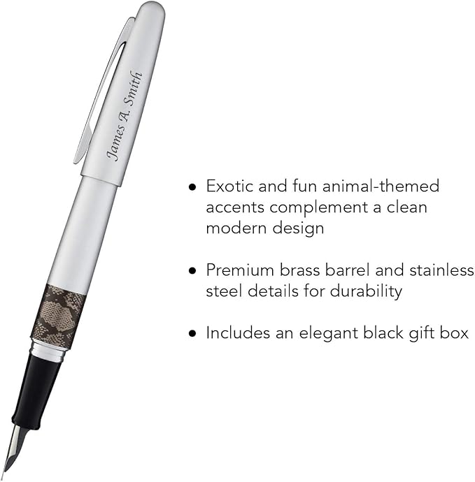 Goldspot Personalized Pilot Metropolitan Animal Python Fountain Pen in Custom Engraved Pen in Matte Silver