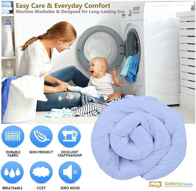 Over King Plus Down Alternative Comforter 128x120 Inch Light Blue – 500 GSM Ultra Soft Breathable, Luxury Pintuck Pinch Pleat, All Season Duvet Insert with Corner Tabs, Machine Washable