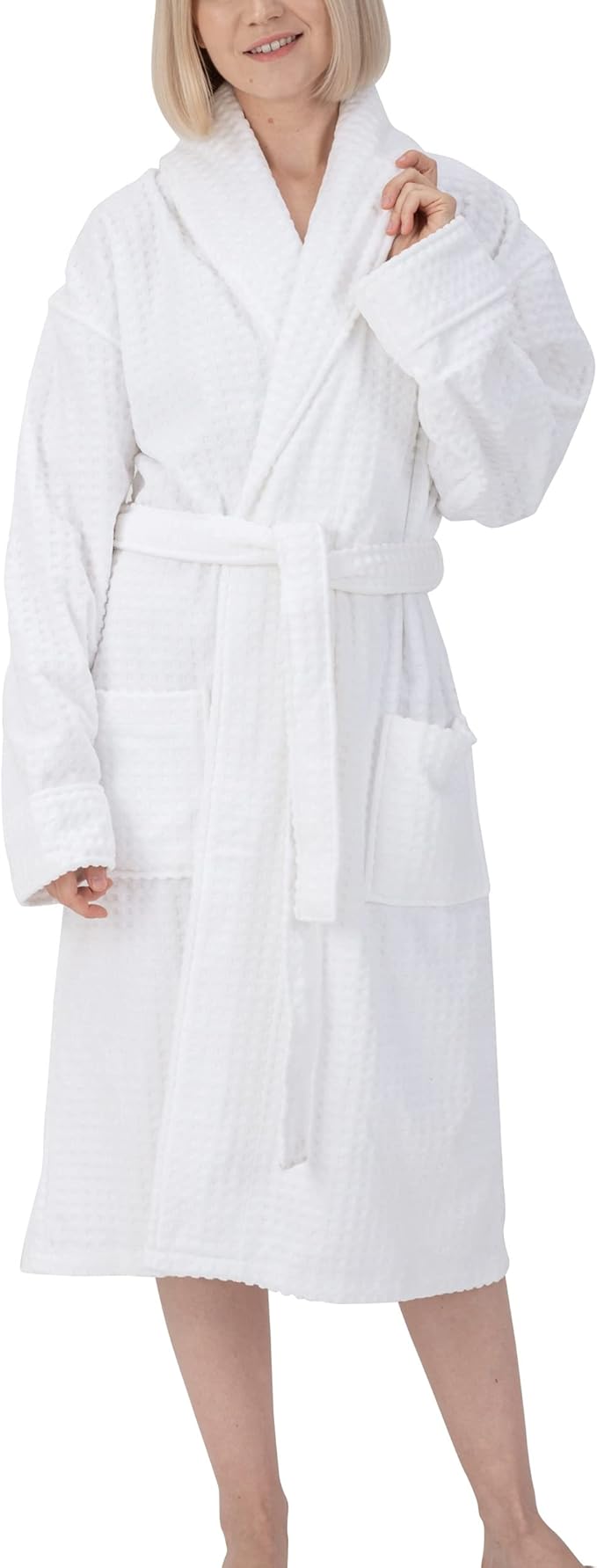 Alpine Swiss Elyse Womens Luxury Waffle Knit Cotton Bathrobe Shawl Collar Hotel Spa Robe