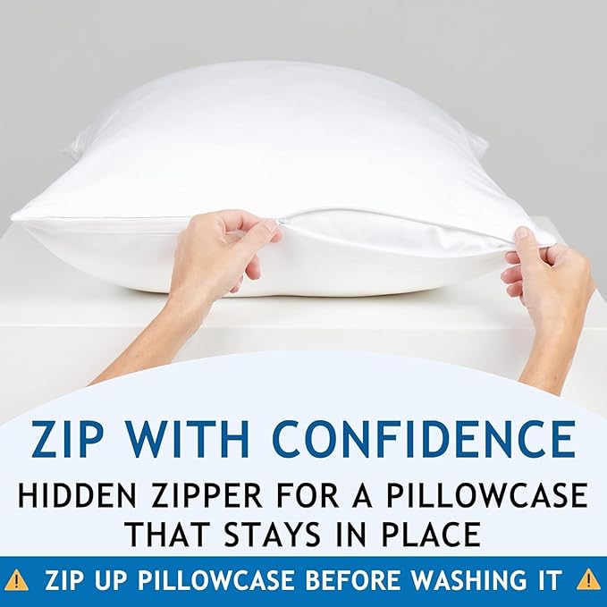 Queen 100% Viscose Bamboo Pillowcase - 2-Pack, Cooling Zipper Pillow Covers for Hot Sleepers, Breathable