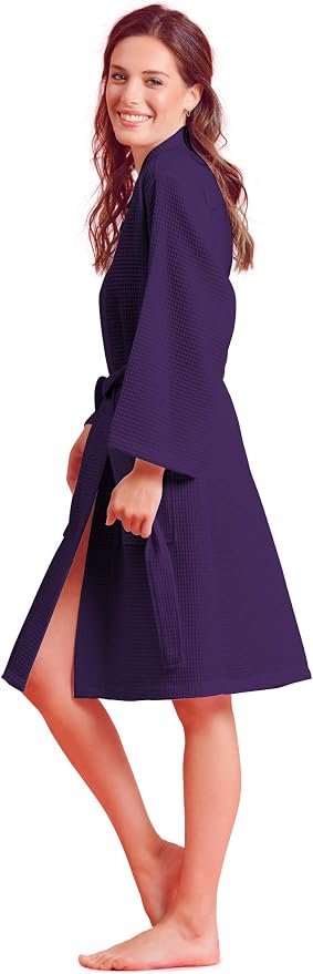 Soft Touch Linen Women's Kimono Waffle Robe-Luxurious & Absorbent & Quick Dry-Cotton & Polyester Blend