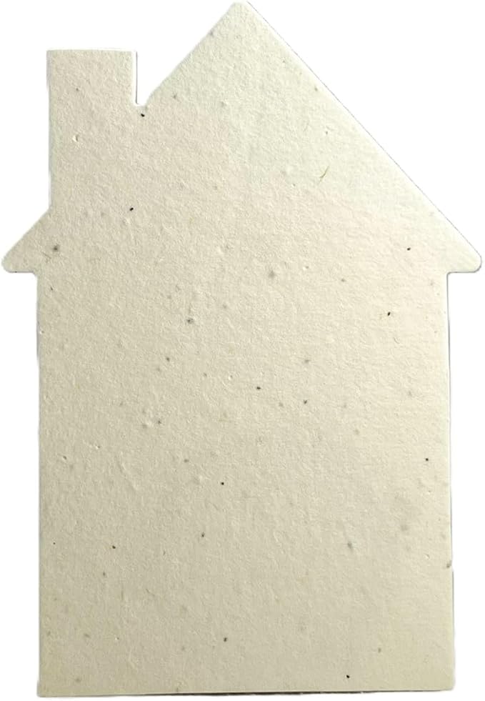 Of The Earth Handmade Paper - Wildflower Seed Paper House Shaped Cards - w/Seeds & Petals - 5" x 7" - Set of 8 - Guides & Envelopes Included (65s Pale Yellow)