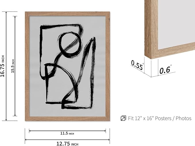 Monem Art Black and White Abstract Line Art Print - Minimalist Monochrome Brushstroke Art Poster - Wall Decor for Living Room, Bedroom or Office - 12x16 Beige Framed Wall Art by Mareike Bohmer