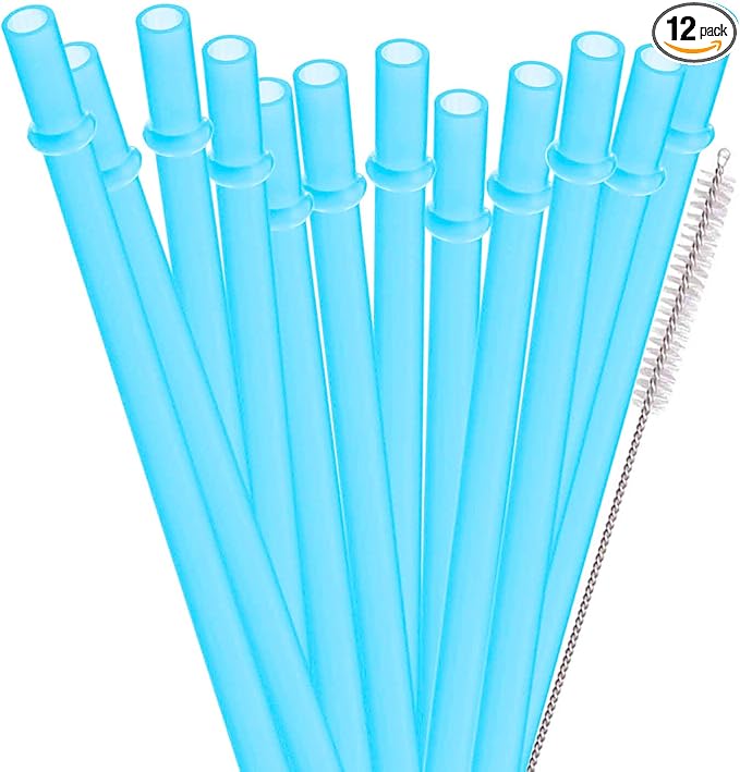 Dakoufish 12 Piece 11 Inch Reusable Plastic Thick Drinking Straws BPA Free Mason Jar Straws Plain Color (11inch,Blue)