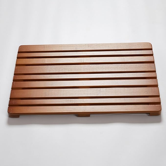 Rectangle Shower Mat Bamboo, Stable Bath Mat Dual Anti-Slip for Surface Bottom, Wide Slats Hollow Bathroom Drain Board for SPA Zone(Brown)