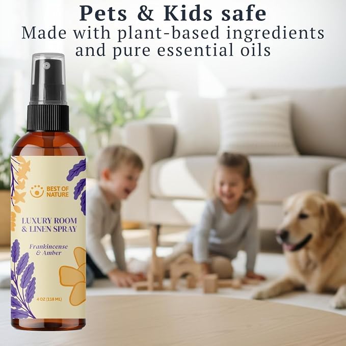 Best of Nature Luxury Room & Linen Spray – All-Natural Essential Oil Air Freshener for Home, Bedroom, Bathroom & Linens – Plant-Based, Family-Safe, Relaxing Aromatherapy Mist (Frankincense & Amber)