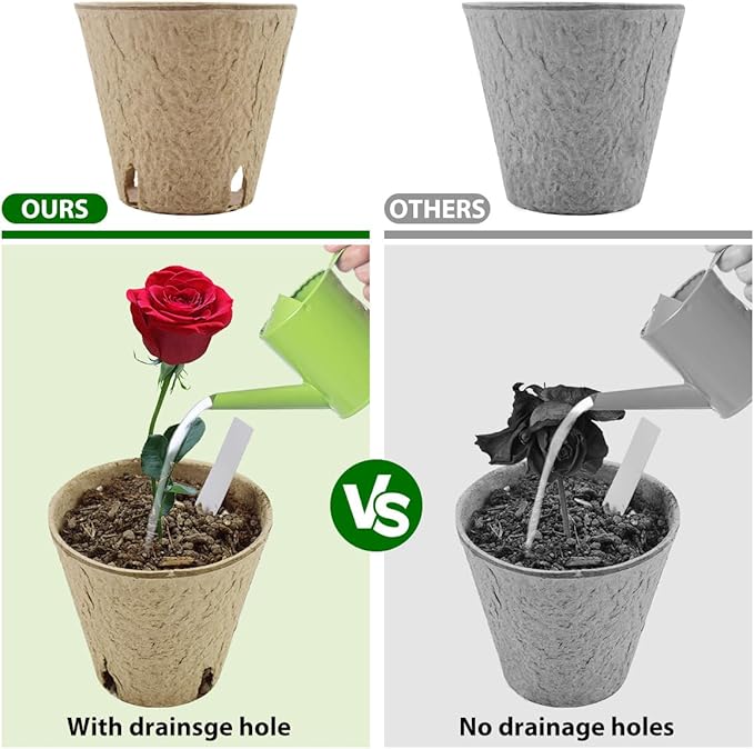 3.15 Inch Seedling Peat Pots, Biodegradable Seed Starters with Drainage Holes for Indoor Outdoor Plant Growing (50 Pack)