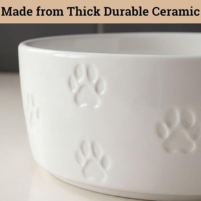 Ceramic Dog Bowl Set of 2 with Anti-Skid Base - 6.5" Wide x 2.5" Tall Ceramic Dog Bowls Medium Sized Dogs - 3.8 Cup Capacity Food and Water Bowls for Dogs - Rubber Bottom Pet Bowl Set of 2 Medium Size
