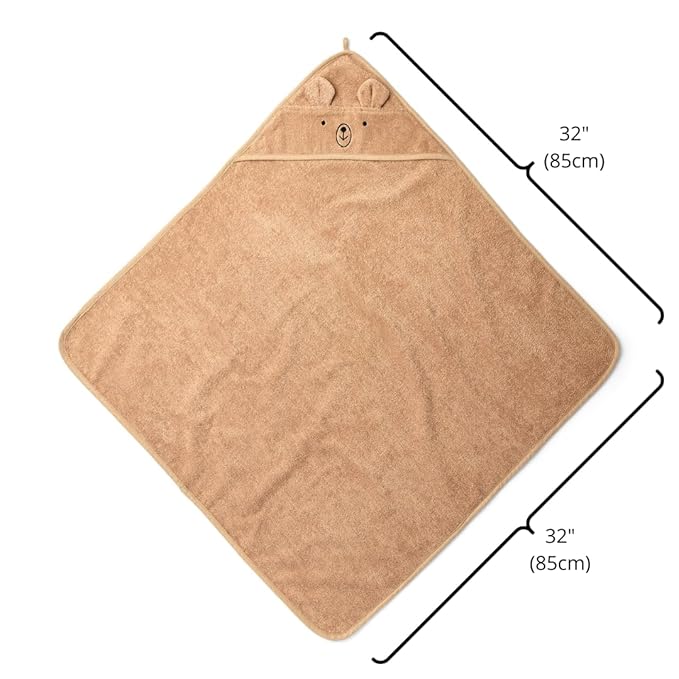 Hooded Baby Towels – 100% Organic Cotton Baby Bath Towels – Baby Boy Newborn Essentials - Super-Soft and Absorbent. (2-Pack Rabbit Pearl Grey and Bear Natural)