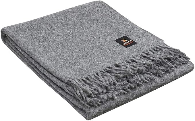 Superfine Alpaca Wool Throw Blanket - Lightweight Alpaca Merino Wool Throw Blankets for Using Indoors or Outdoors | Soft Peruvian Alpaca Blanket Wool Blanket Solid Color 72" x 60" (Soft Gray)