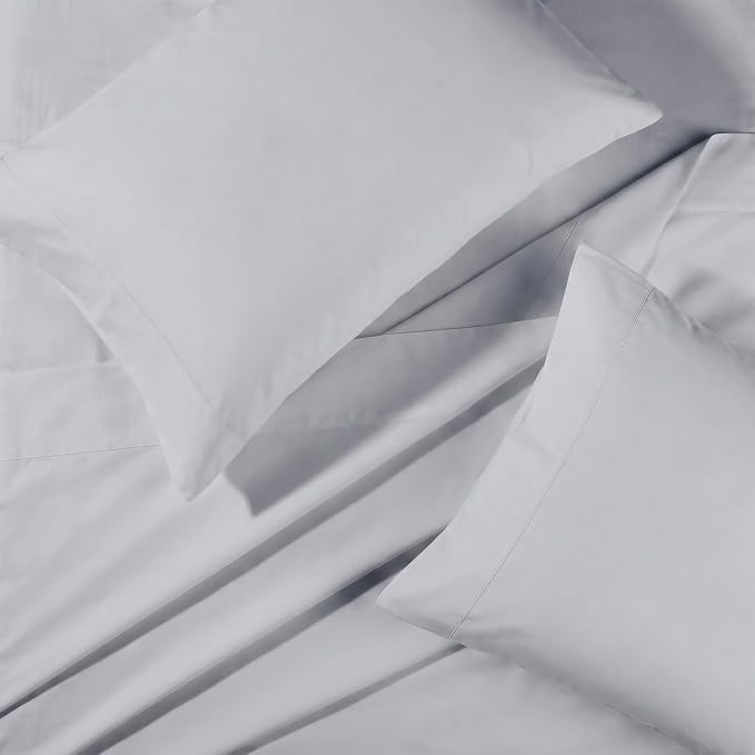 BIOWEAVES 100% Organic Cotton Sheets, 300 Thread Count 4-Piece GOTS Certified Bed Sheet Set Fits Mattress Upto 17" Deep Pocket, Soft & Silky Sateen Weave (Full, Glacier Gray)