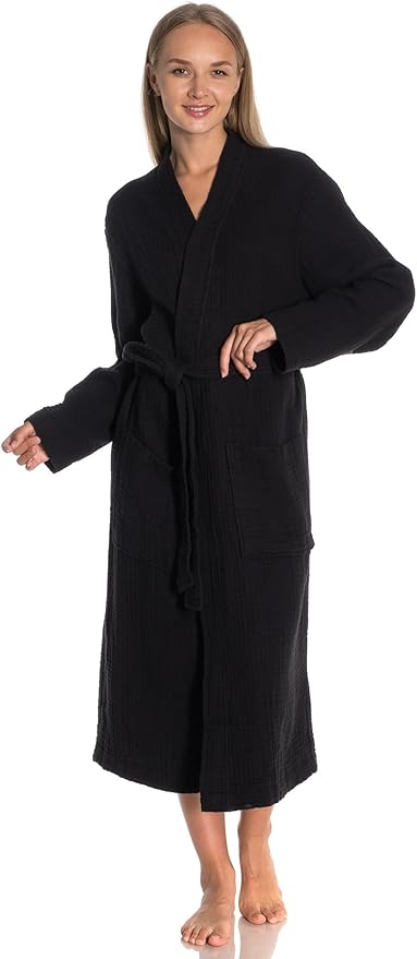 Muslin Unisex Bathrobe Women & Men, 100% Cotton Kimono Lightweight Robe | Long Robes Soft, Absorbent, Spa robes