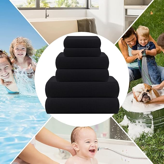 CASA COPENHAGEN Wafffle 4Pcs 100% Egyptian Cotton Large Designer Towels Gift Set- Dark Black, 55"x27", 4Bath Towels for Bathroom (Box Pack, Gift Set for Women & Men)
