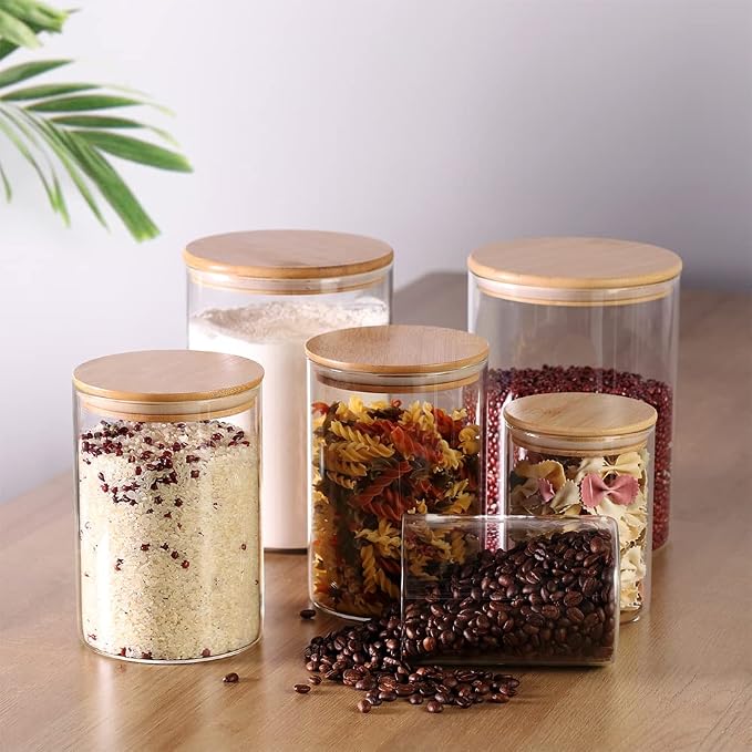Tzerotone Glass Flour and Sugar Containers, Set of 3 Large Glass Flour Canister with Airtight Lids, Pantry Storage Containers for Suger, Rice, Salt (100 OZ/54 OZ/27 OZ)