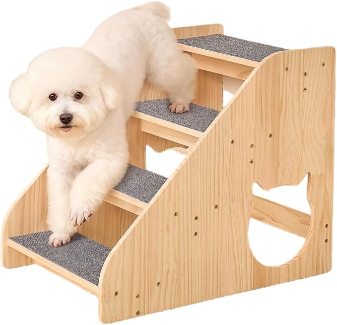 Dog Stairs for Small Medium Large Dogs 17.72" H Load Capacity 150lbs Solid Wood Non-Slip Sturdy Pet Steps for Bed & Couch 4 Step 15.75 * 22.44 * 17.72"