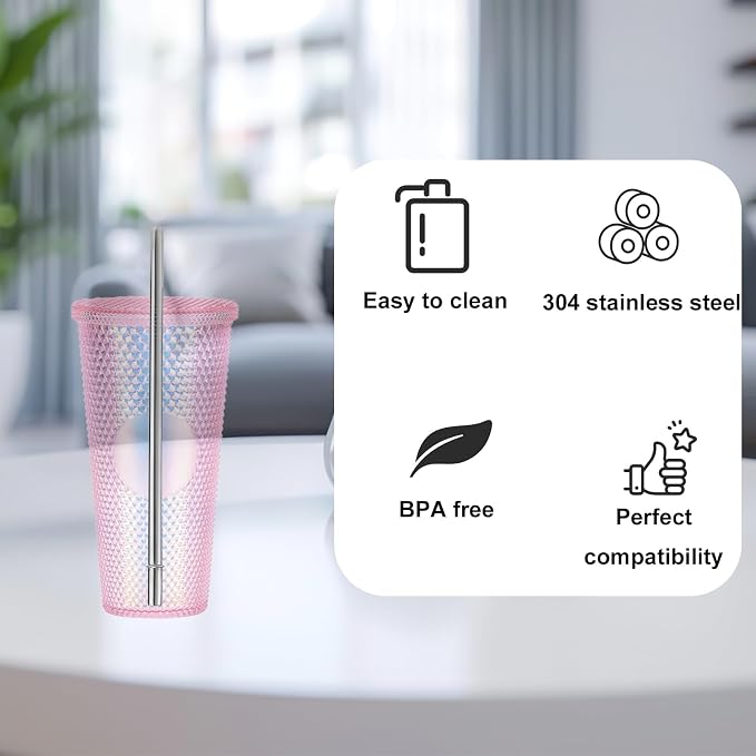6pcs Stainless Steel Straws for Starbucks Cold Cup Venti 24 oz, Reusable & BPA-Free Metal Straight Tumbler Drinking Straws Replacement Part with Cleaning Brush for Starbucks Accessories(Silver)