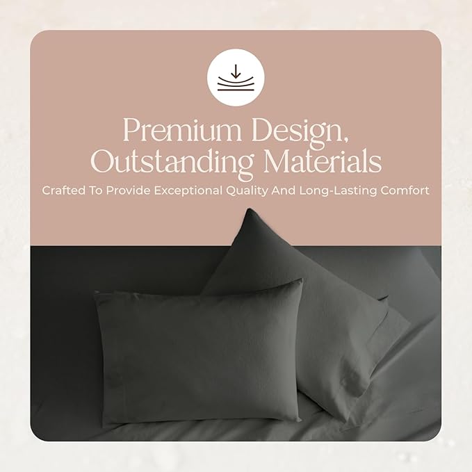 100% Organic Flannel Sheets King Size - GOTS Certified 100% Cotton Flannel Sheets Set with Comfortable Soft Brushed Finish & Deep Pocket - 1 Flat 1 Fitted & 2 Pillowcases (Dark Gray, King)