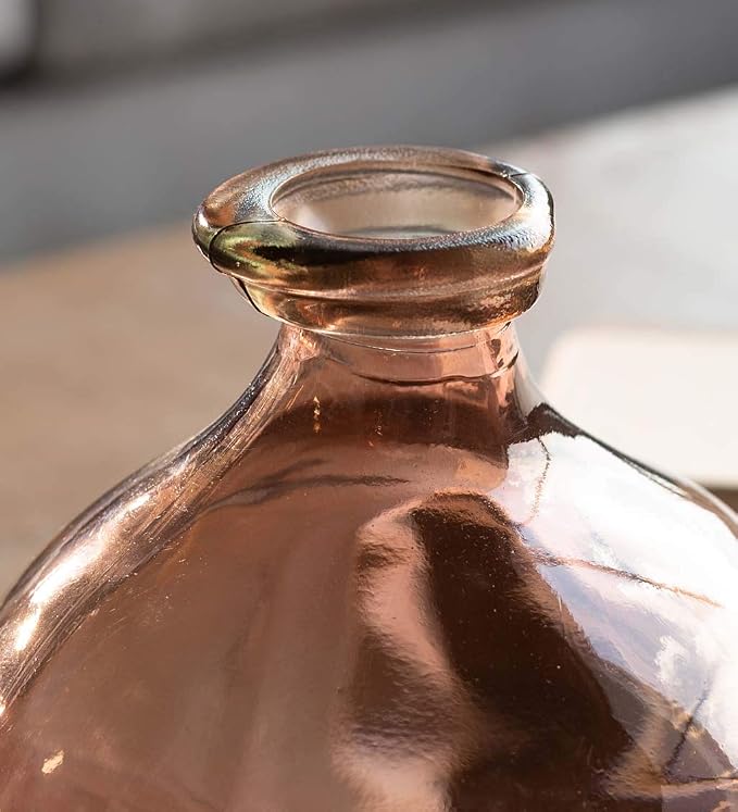 VivaTerra Recycled Round Glass Balloon Vase – Handblown Glass Vases for Centerpieces – Unique Organic Shape in a Delicate Pink Color – Sustainable and Unique Home Decor (7" H x 6.25" Dia.)