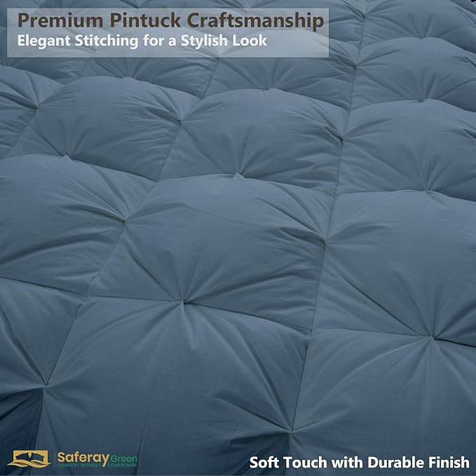 Palatial King Down Alternative Comforter 120x98 Inch Steel Blue – 500 GSM Ultra Soft Breathable, Luxury Pintuck Pinch Pleat, All Season Duvet Insert with Corner Tabs, Machine Washable