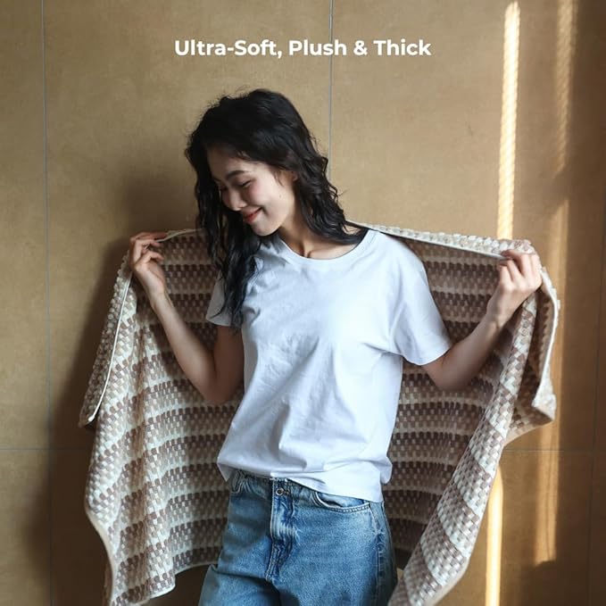 Premium Luxury Waffle Weave Cotton Towel Set - 160g Hand Towel & 650g Oversized Bath Towel (30"x60") - Ultra Absorbent, Quick-Dry, Soft Textured Jacquard (Sandalwood)